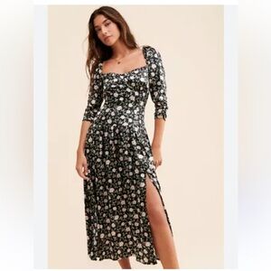 ASTR THE LABEL Puff Sleeve Black Floral Dress Size XS